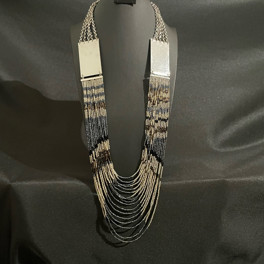 Noir Beaded and Mirror platted necklace